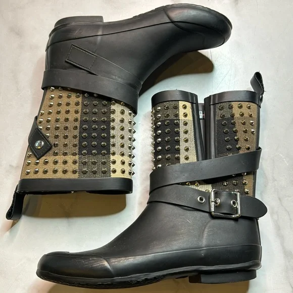 Burberry Holloway Studded Moto Rain Boot